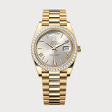 Day-Date 40 Silver Roman Dial With Baguette Diamond Bezel In Yellow Gold