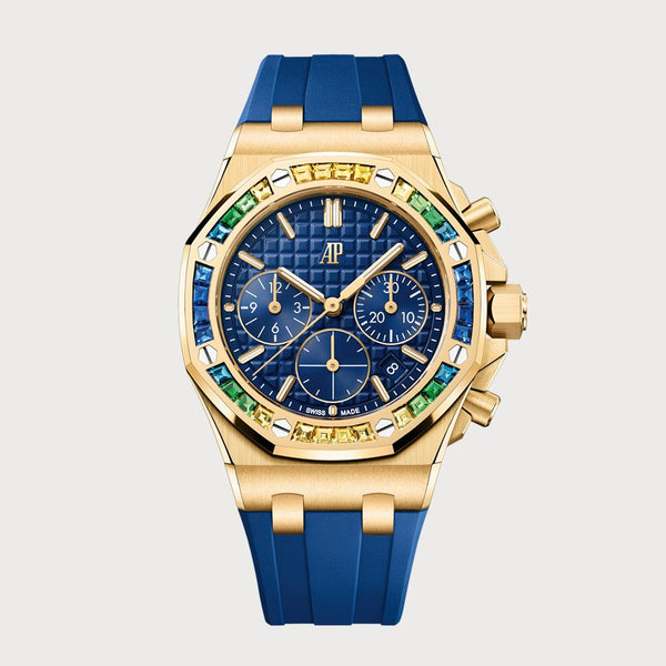 Audemars Piguet Royal Oak Offshore Chronograph With Yellow, Green & Blue Sapphires In Yellow Gold