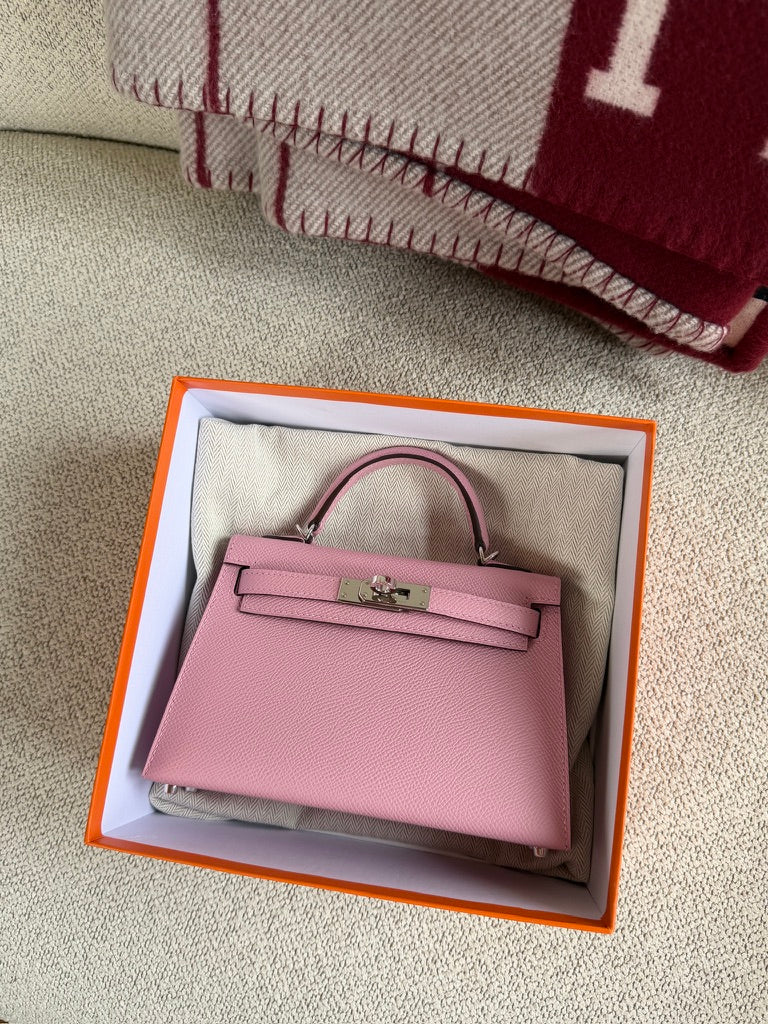 Hermes Mini Kelly 20 Mauve Sylvestre Phw Epsom