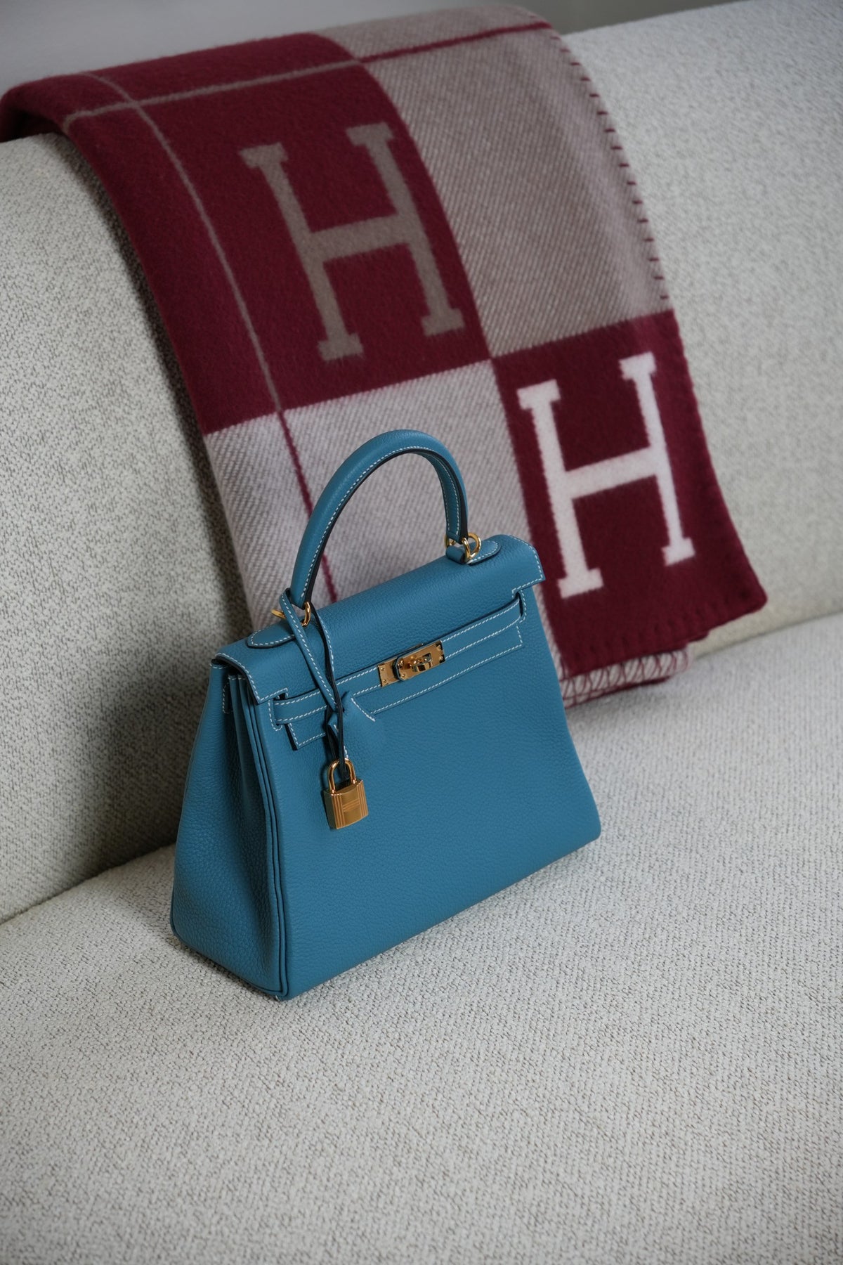 Kelly 25 Blue Jean With Gold Hardware In Togo Leather
