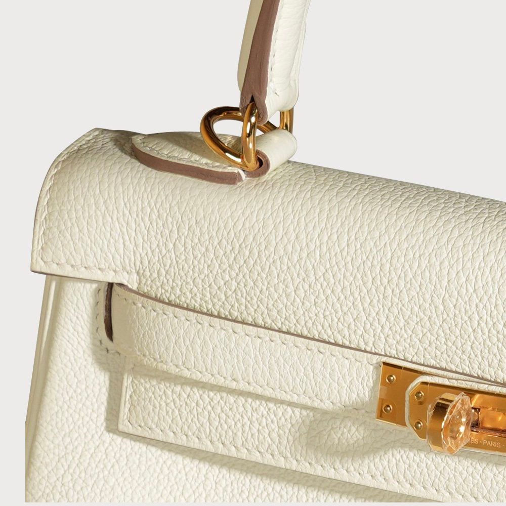 Hermès Kelly 25 White Mushroom With Gold Hardware In Togo Leather - view 8