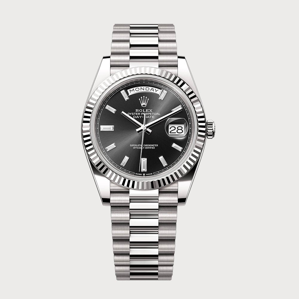 Rolex Day-Date 40 With Black Baguette-Cut Diamond Dial In White Gold