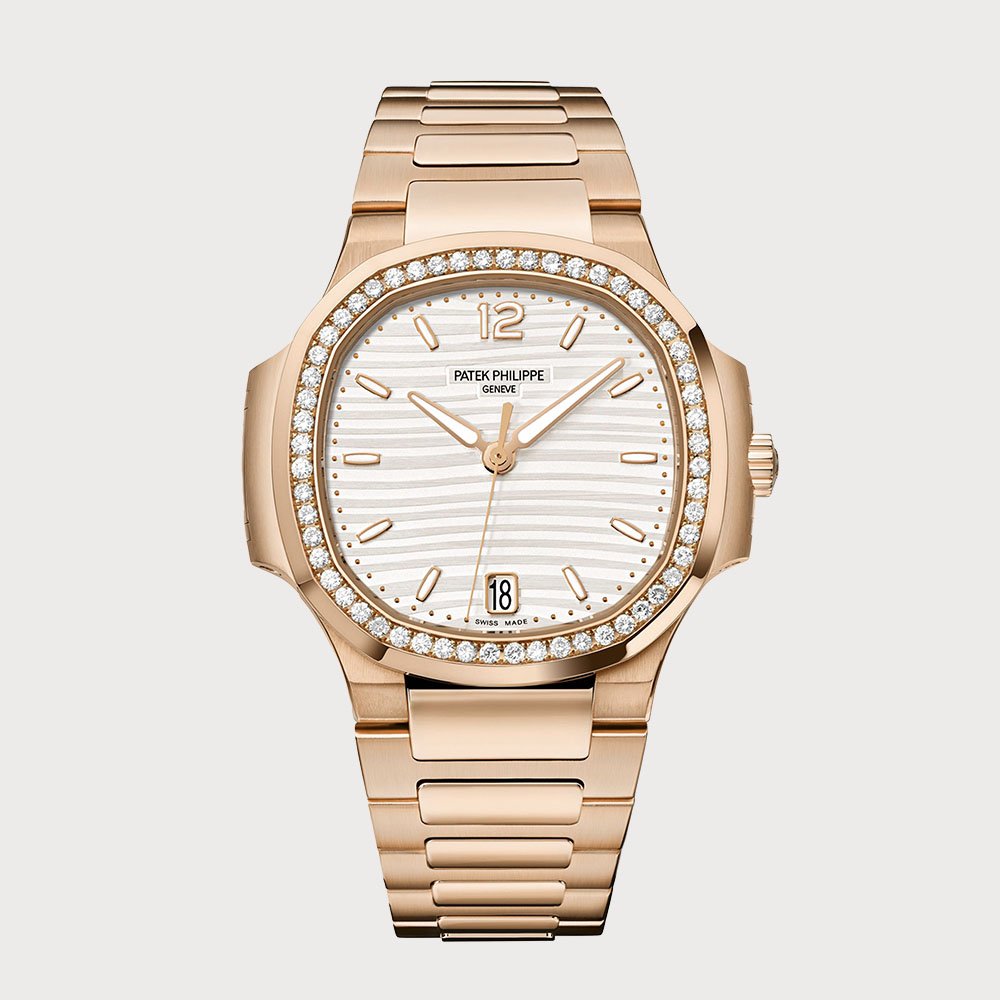 Patek Philippe Ladies Nautilus Rose Gold With A Diamond Set Bezel & White Dial