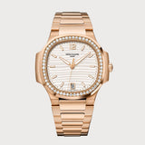 Ladies Nautilus Rose Gold With A Diamond Set Bezel & White Dial