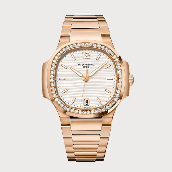 Patek Philippe Ladies Nautilus Rose Gold With A Diamond Set Bezel & White Dial