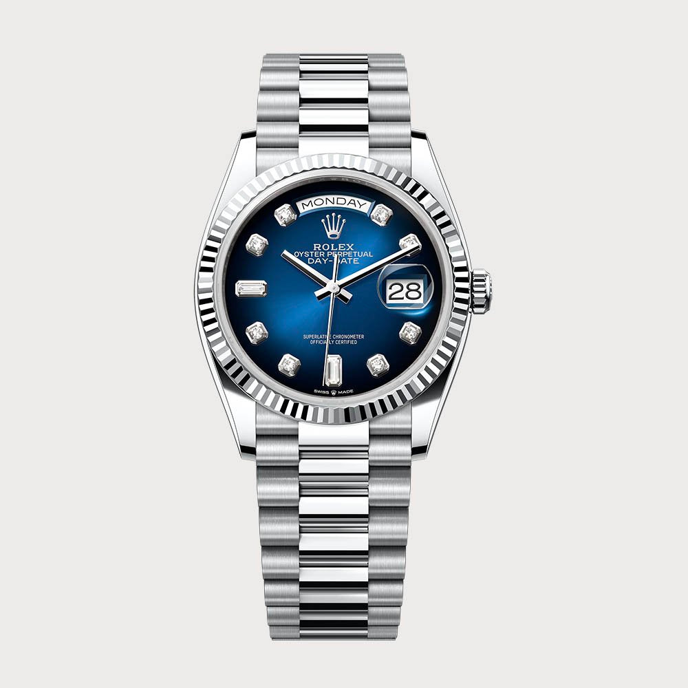 Rolex Day-Date 36 Blue Ombré Dial Set With Diamonds In Platinum