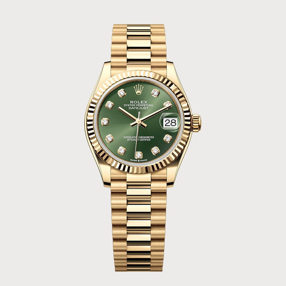 Rolex Datejust 31 Green Diamond Dial In Yellow Gold