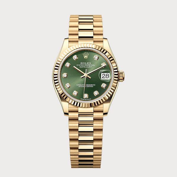Rolex Datejust 31 Green Diamond Dial In Yellow Gold