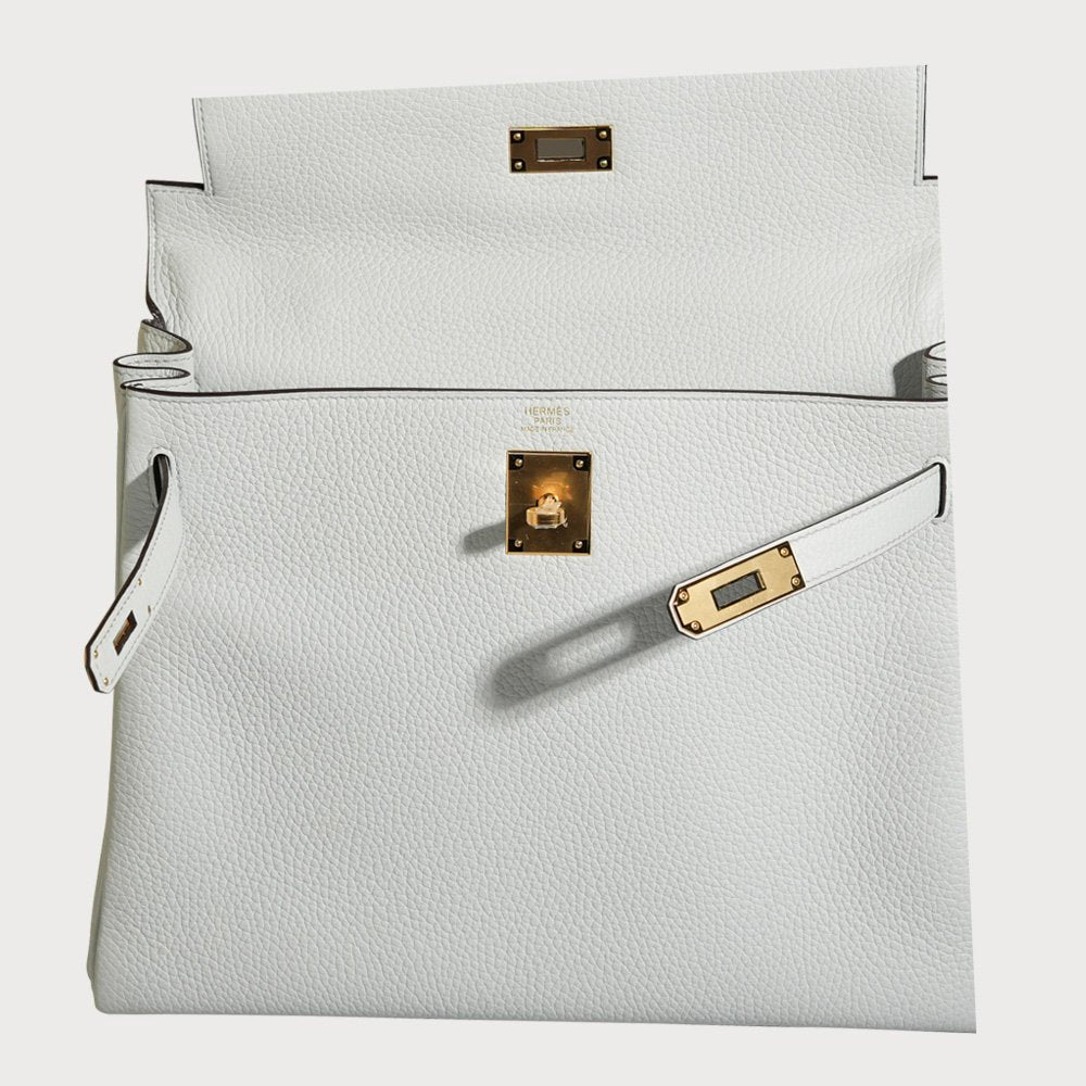 Hermès Hermes Kelly 32 Blue Pale With Gold Hardware In Taurillon Clemmence Leather - view 16