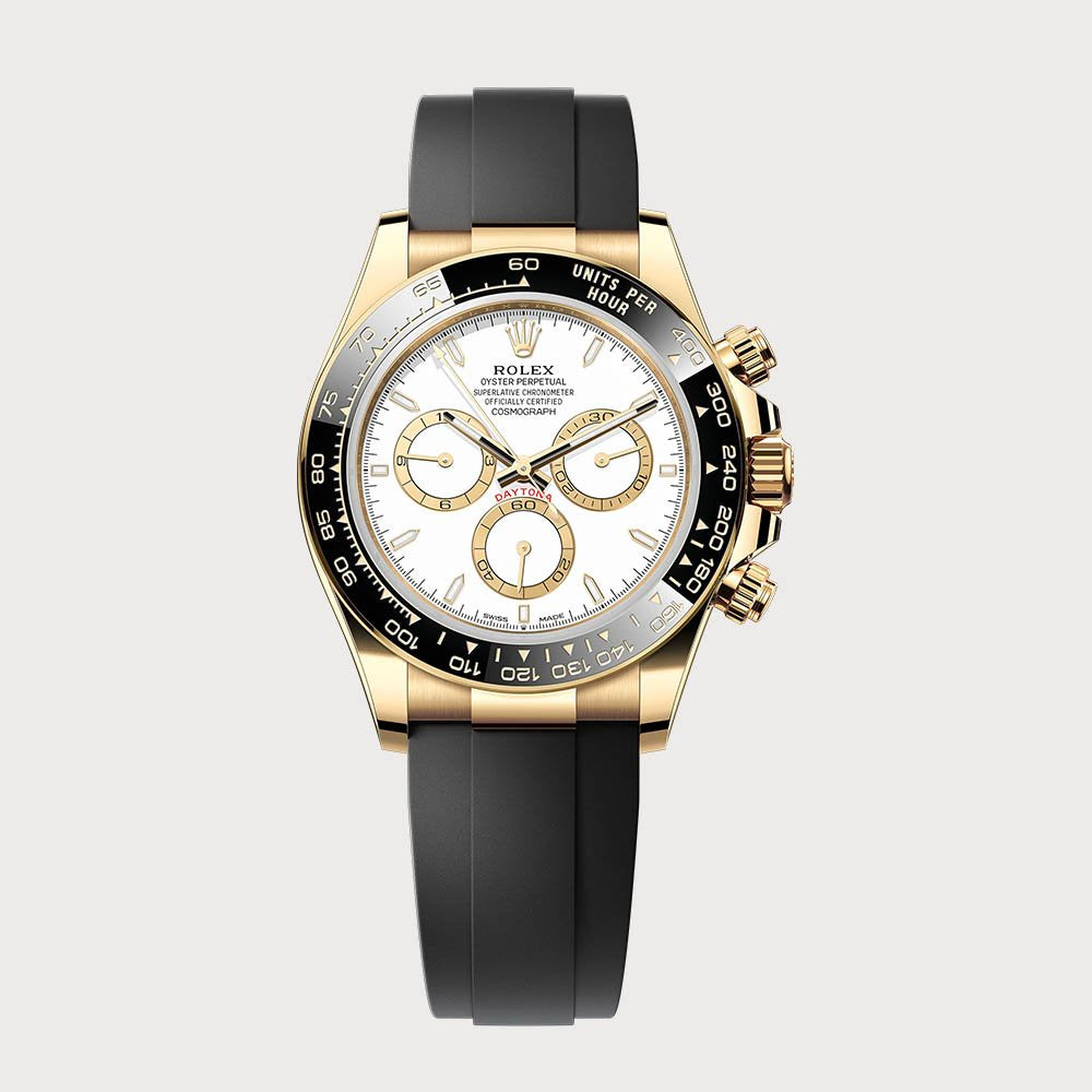 Rolex Daytona In Yellow Gold With White Dial On Oysterflex