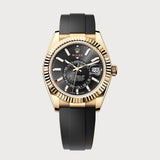 Sky-Dweller With Black Dial On Oysterflex In Yellow Gold