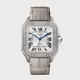 Santos Medium Diamond Set In White Gold On A Leather Strap
