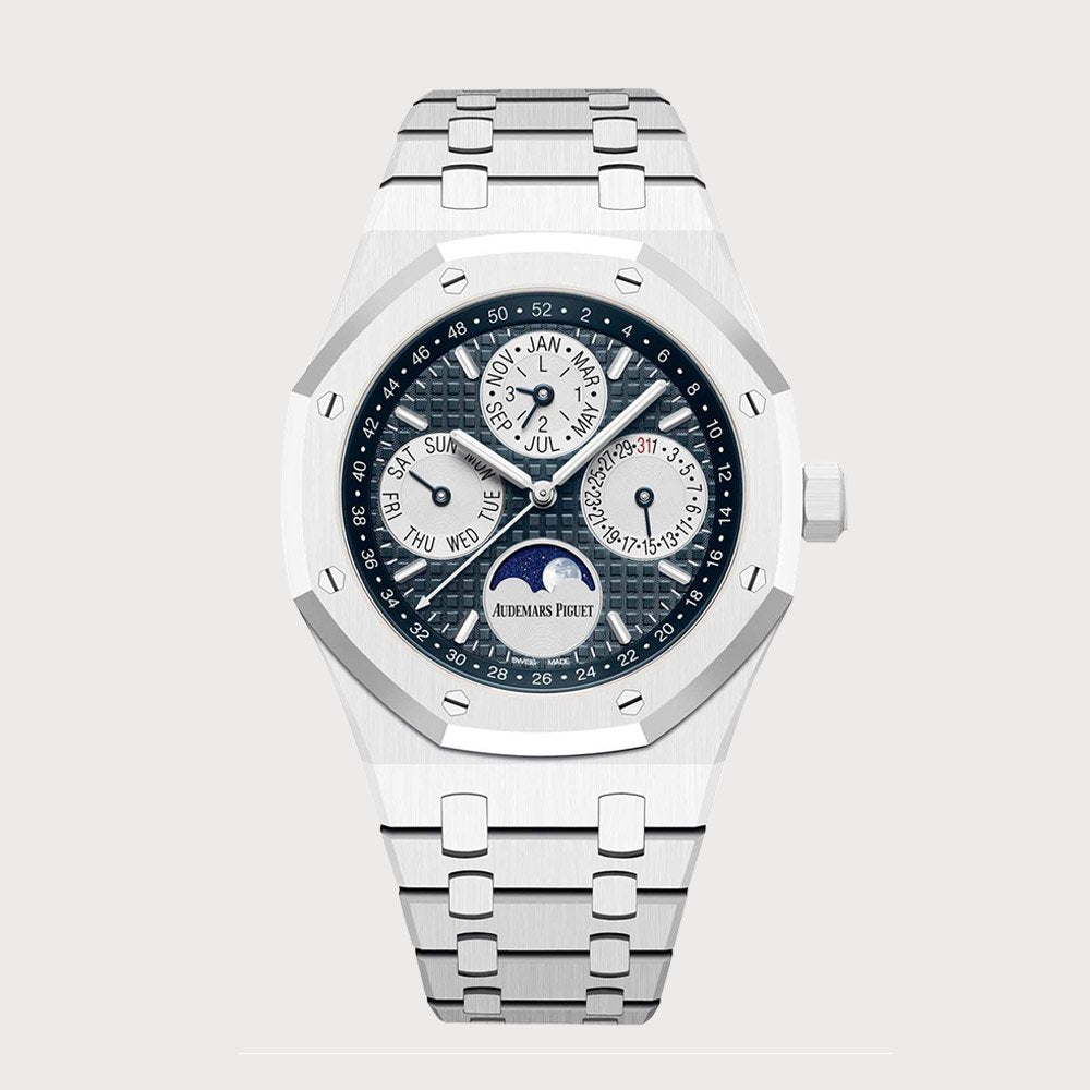 Audemars Piguet Royal Oak 41 Perpetual Calendar In White Ceramic With Blue Dial