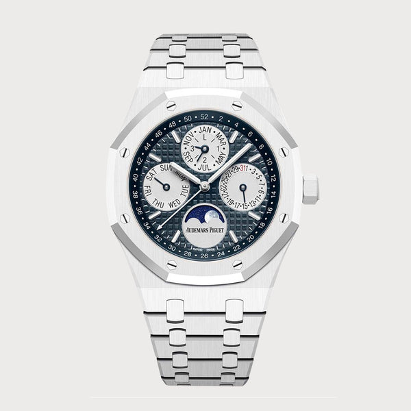 Audemars Piguet Royal Oak 41 Perpetual Calendar In White Ceramic With Blue Dial