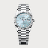 Day-Date 36 Ice Blue Dial Set With Baguette-Cut Diamonds In Platinum