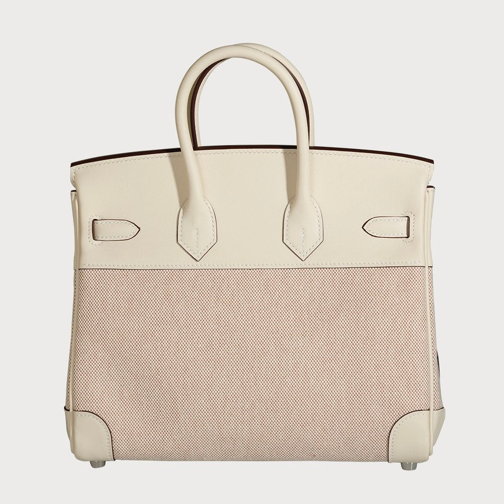 Hermès Hermes Birkin 25 Ecru-Beige & Nata With Palladium Hardware In Toile And Swift Leather - view 13