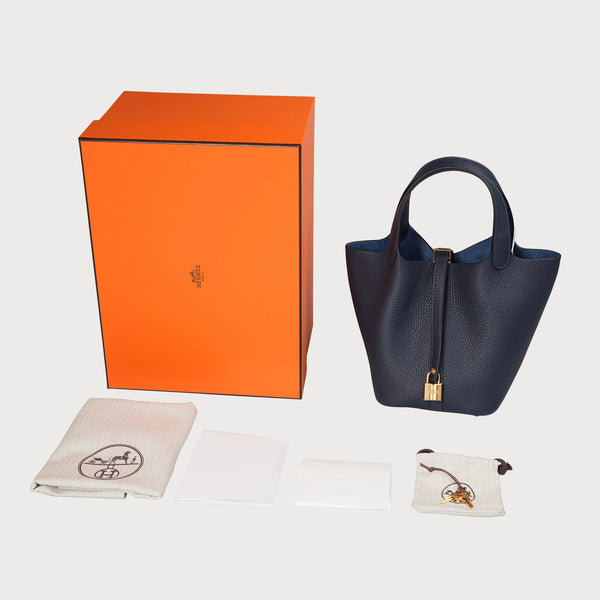 Picotin Lock 18 Bleu Nuit With Gold Hardware