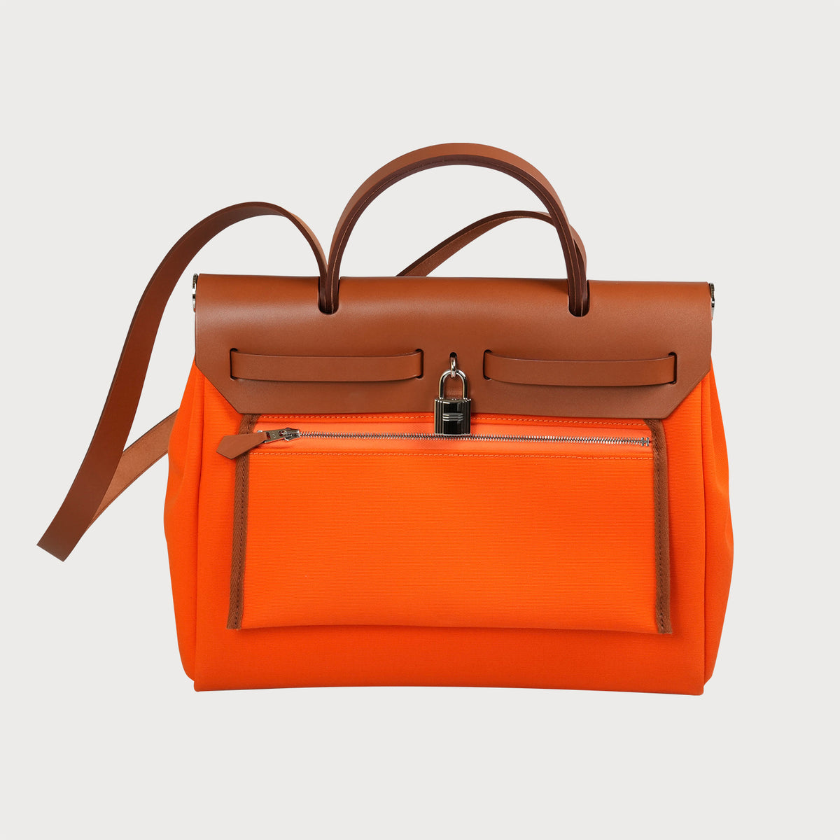 Hermès Herbag Zip 31 Toile Officier And Vache Hunter In Orange Minium And Fauve Phw - view 4