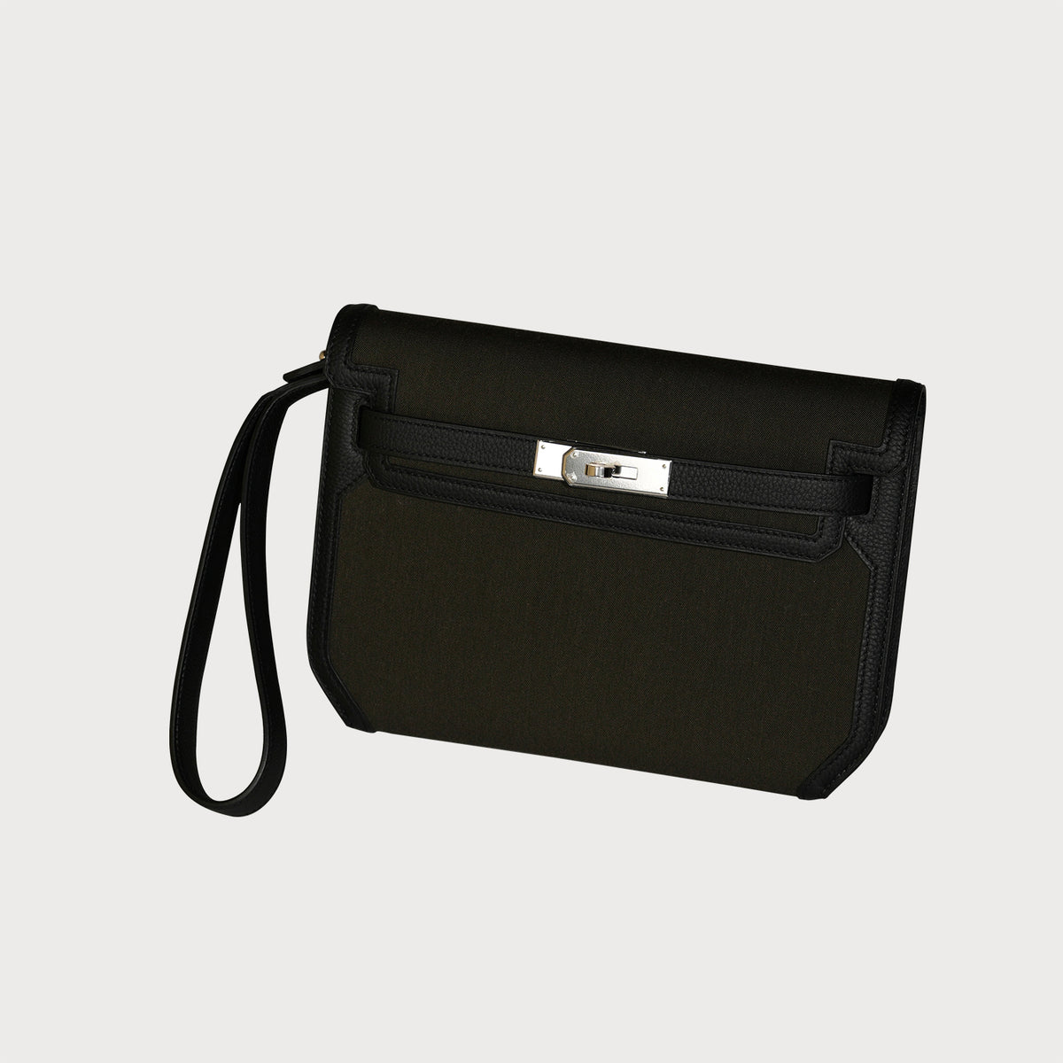 Hermès Hermes Kelly Depeche 25 Tourbe/ Noir With Palladium Hardware In Woolycot And Togo Calfskin