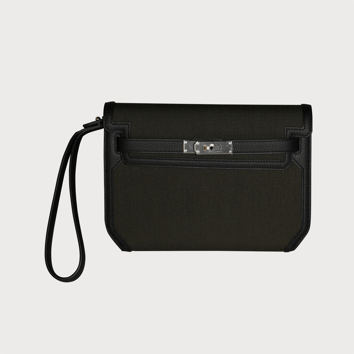 Hermès Hermes Kelly Depeche 25 Tourbe/ Noir With Palladium Hardware In Woolycot And Togo Calfskin - view 2