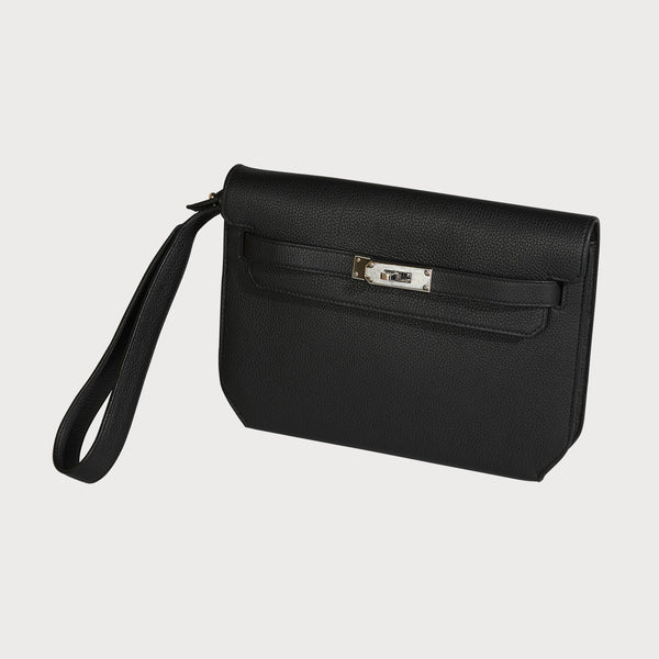 Hermès Kelly Depeche 25 Black With Palladium Hardware In Togo Leather