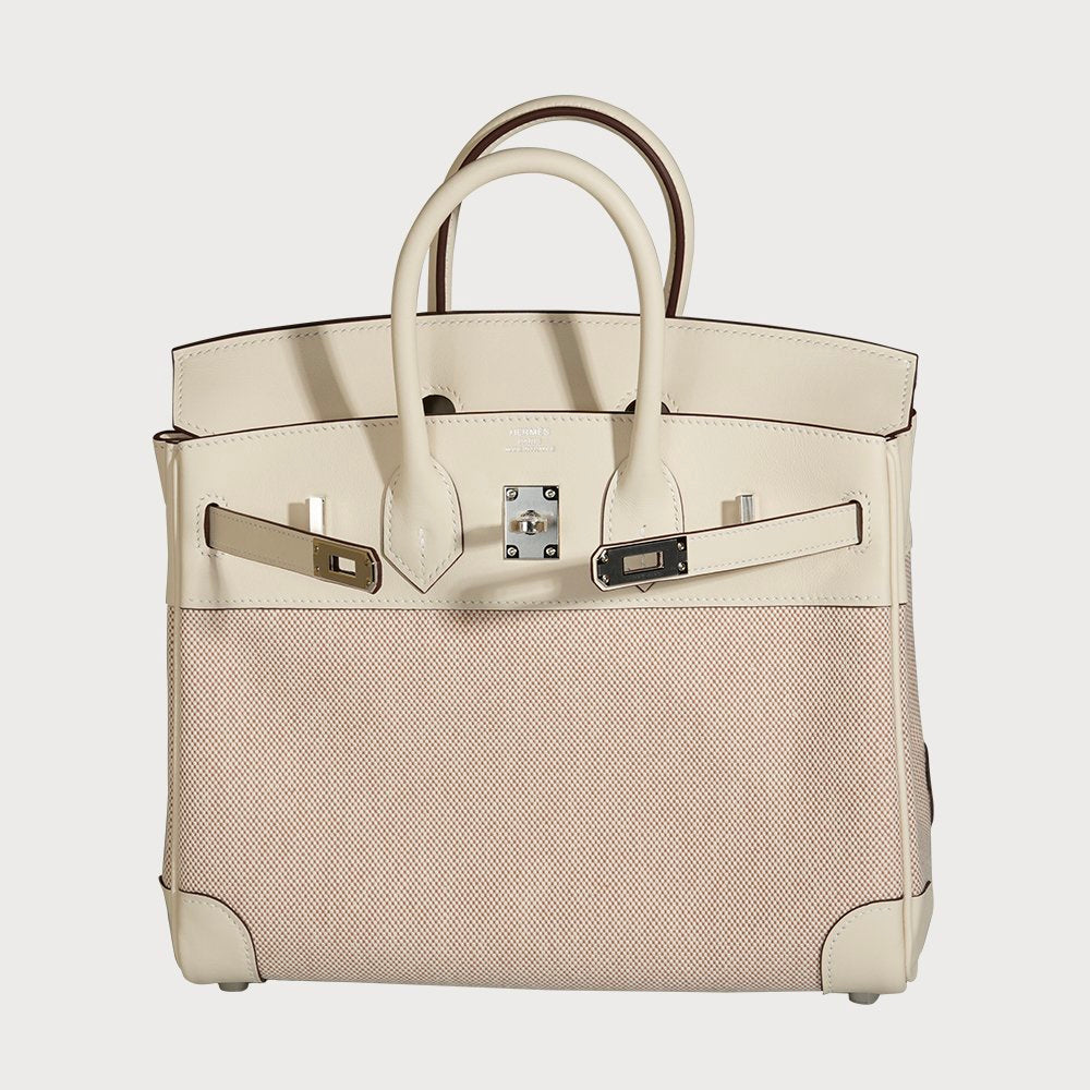 Hermès Hermes Birkin 25 Ecru-Beige & Nata With Palladium Hardware In Toile And Swift Leather - view 10