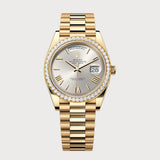 Day-Date 40 With Silver Roman Dial & Diamond Set Bezel In Yellow Gold