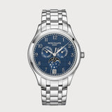 Annual Calendar Moon Phases In Stainless Steel With Blue Dial