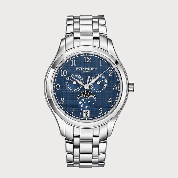 Patek Philippe Annual Calendar Moon Phases In Stainless Steel With Blue Dial