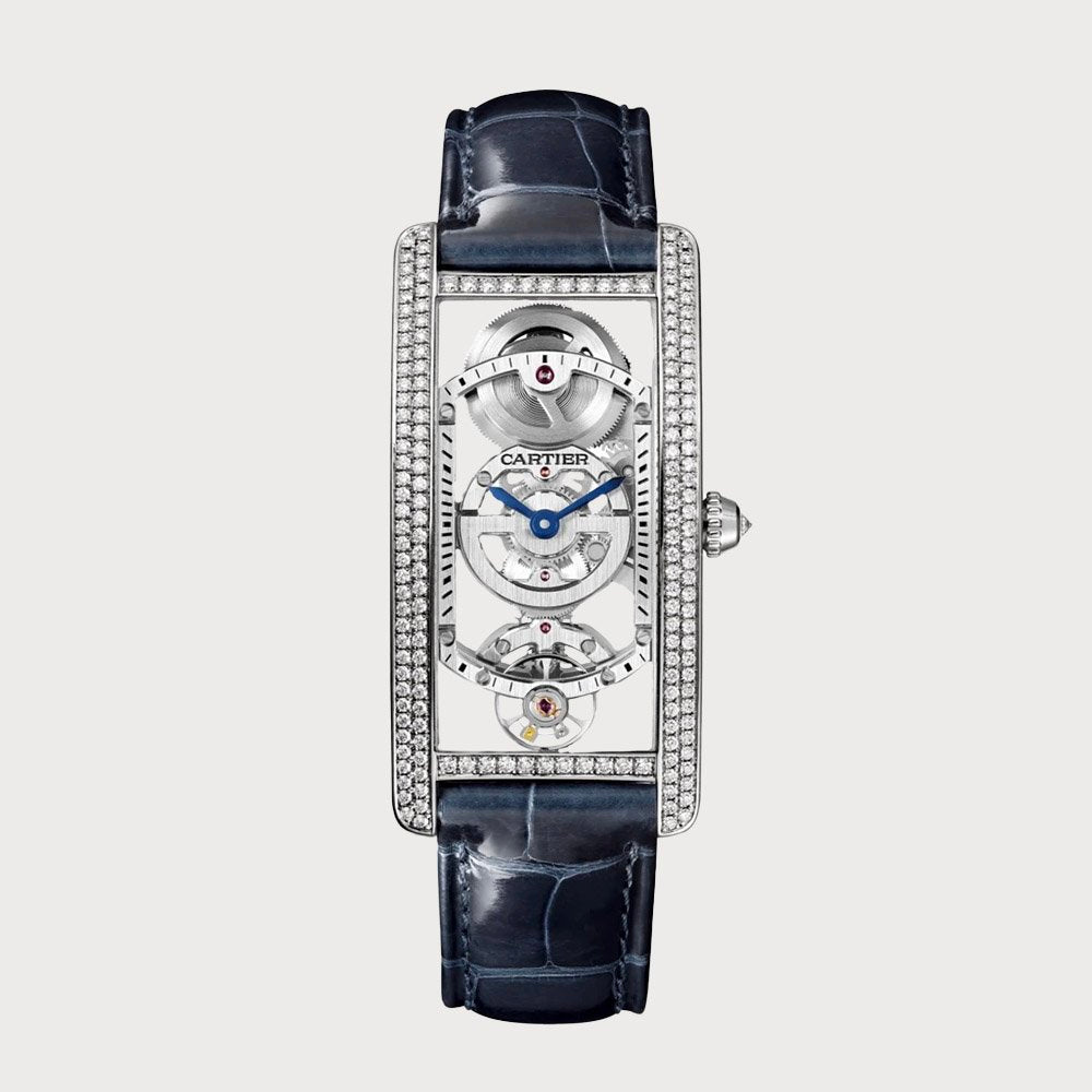 Cartier Tank Cintrée Large Skeleton Diamond Set In Platinum