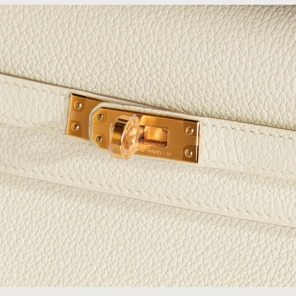 Hermès Kelly 25 White Mushroom With Gold Hardware In Togo Leather - view 7
