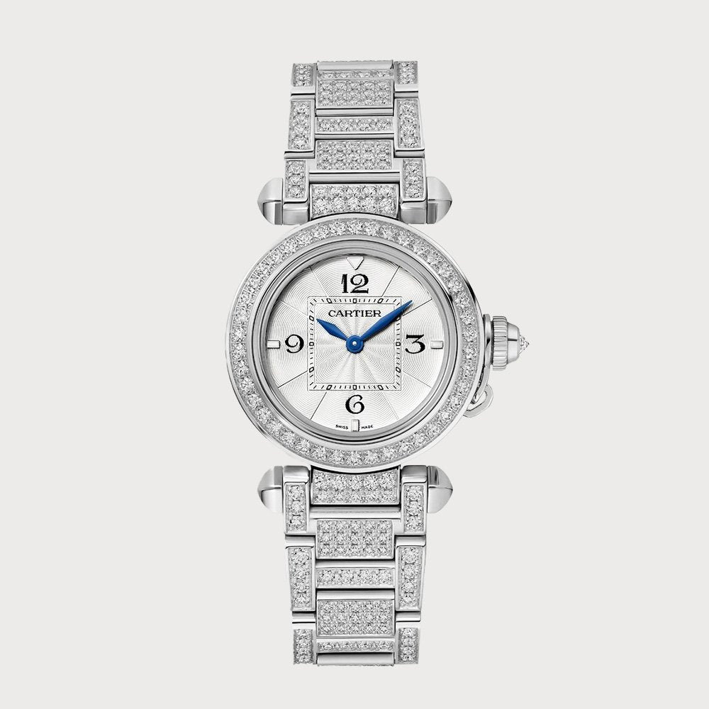 Cartier Pasha 30 Mm Fully Diamond Set In White Gold With Silver Dial