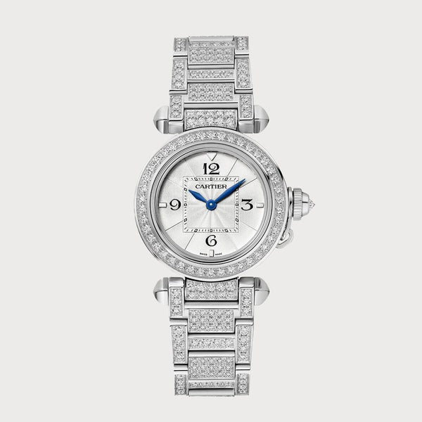 Cartier Pasha 30 Mm Fully Diamond Set In White Gold With Silver Dial