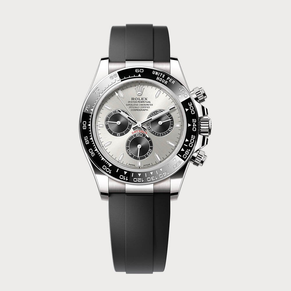 Rolex Daytona In White Gold With Silver Dial On Oysterflex