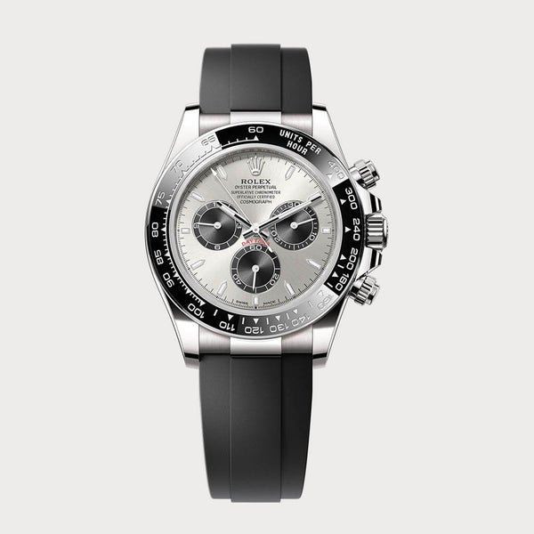 Rolex Daytona In White Gold With Silver Dial On Oysterflex