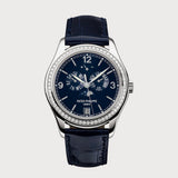 Annual Calendar Moon Phases Diamond Set In White Gold With Navy Blue Dial