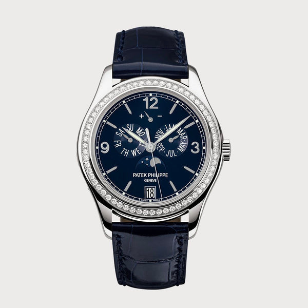 Patek Philippe Annual Calendar Moon Phases Diamond Set In White Gold With Navy Blue Dial