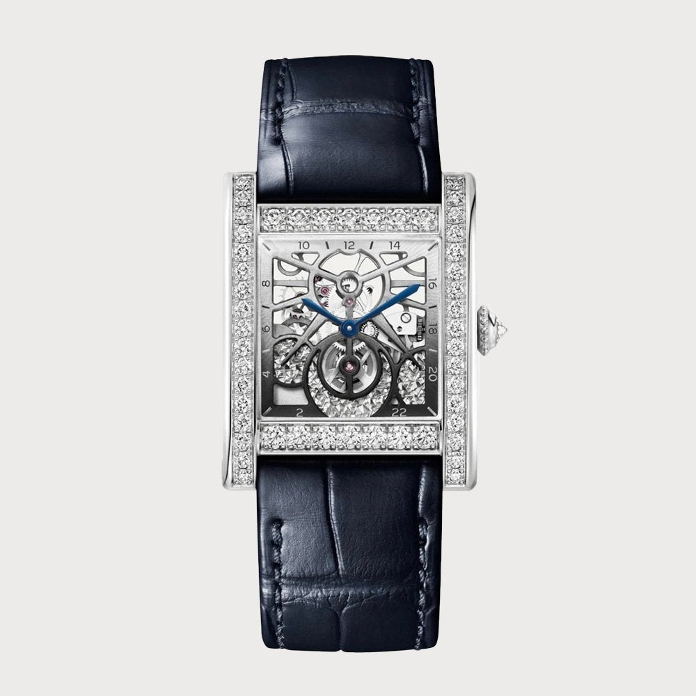 Cartier Tank Normale Large Skeleton Tourbillon Baguette Diamond Set In Platinum