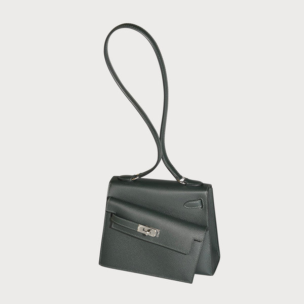 Hermès Mini Kelly 20 En Desordre In Vert Fonce With Palladium Hardware In Epsom Leather