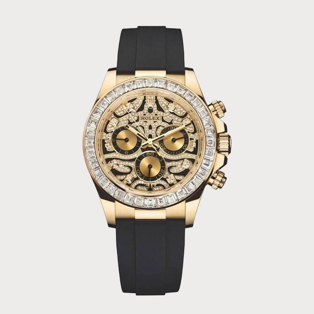 Rolex Daytona Eye Of The Tiger In Yellow Gold With Baguette-Cut Diamond Bezel On Oysterflex