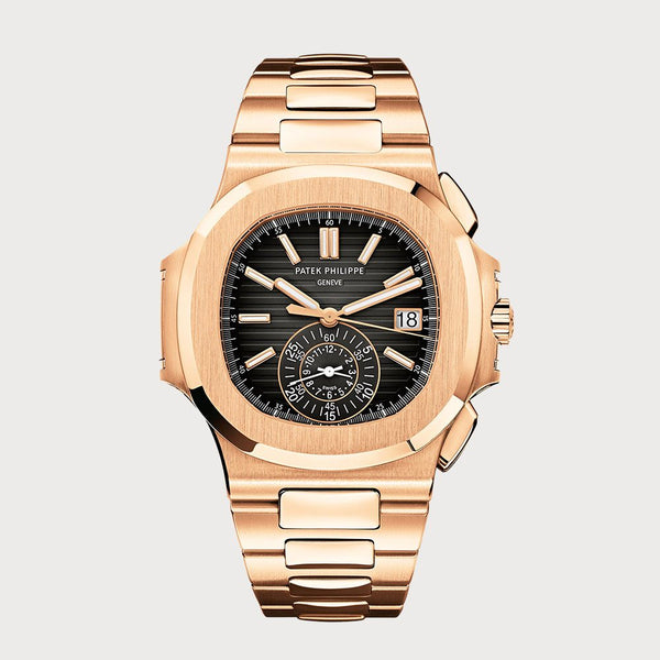 Patek Philippe Nautilus Flyback Chronograph With Black Dial In Rose Gold