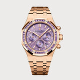 Royal Oak 38 Chronograph In Rose Gold With A Purple Dial & Baguette-Cut Amethyst Set Bezel