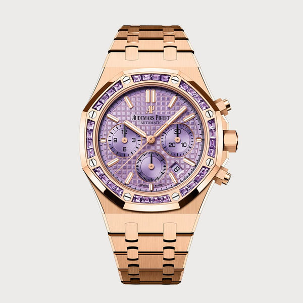 Audemars Piguet Royal Oak 38 Chronograph In Rose Gold With A Purple Dial & Baguette-Cut Amethyst Set Bezel