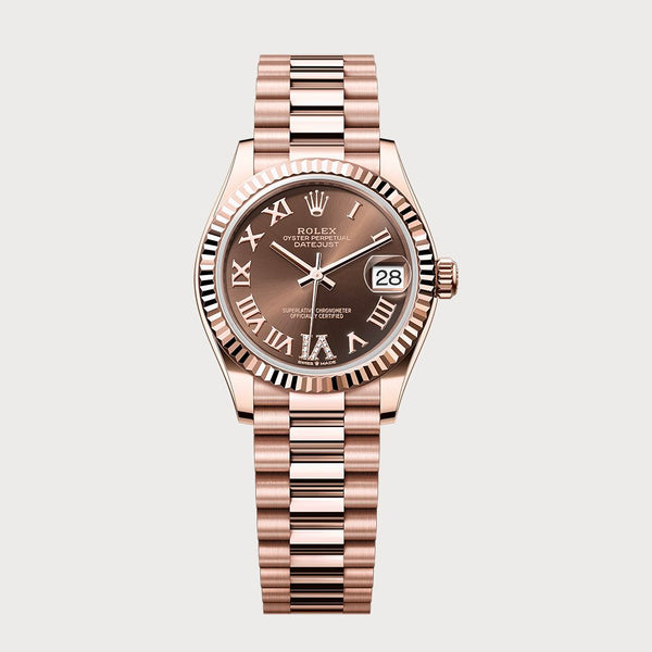 Rolex Datejust 31 Chocolate Roman Diamond Dial In Rose Gold