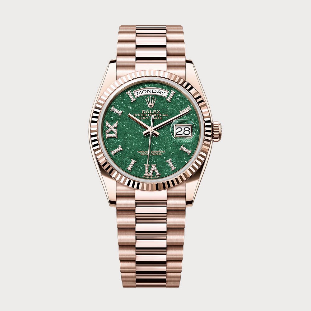 Rolex Day-Date 36 Green Aventurine Dial Set With Diamonds In Rose Gold