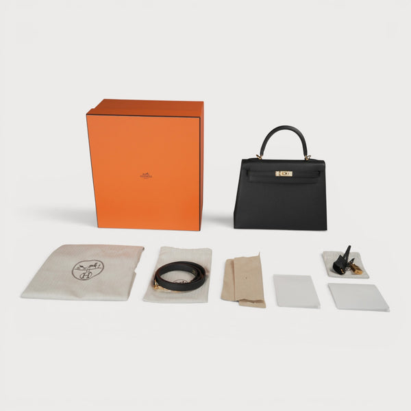 Hermes Kelly 25 Black GHW Epsom Sellier