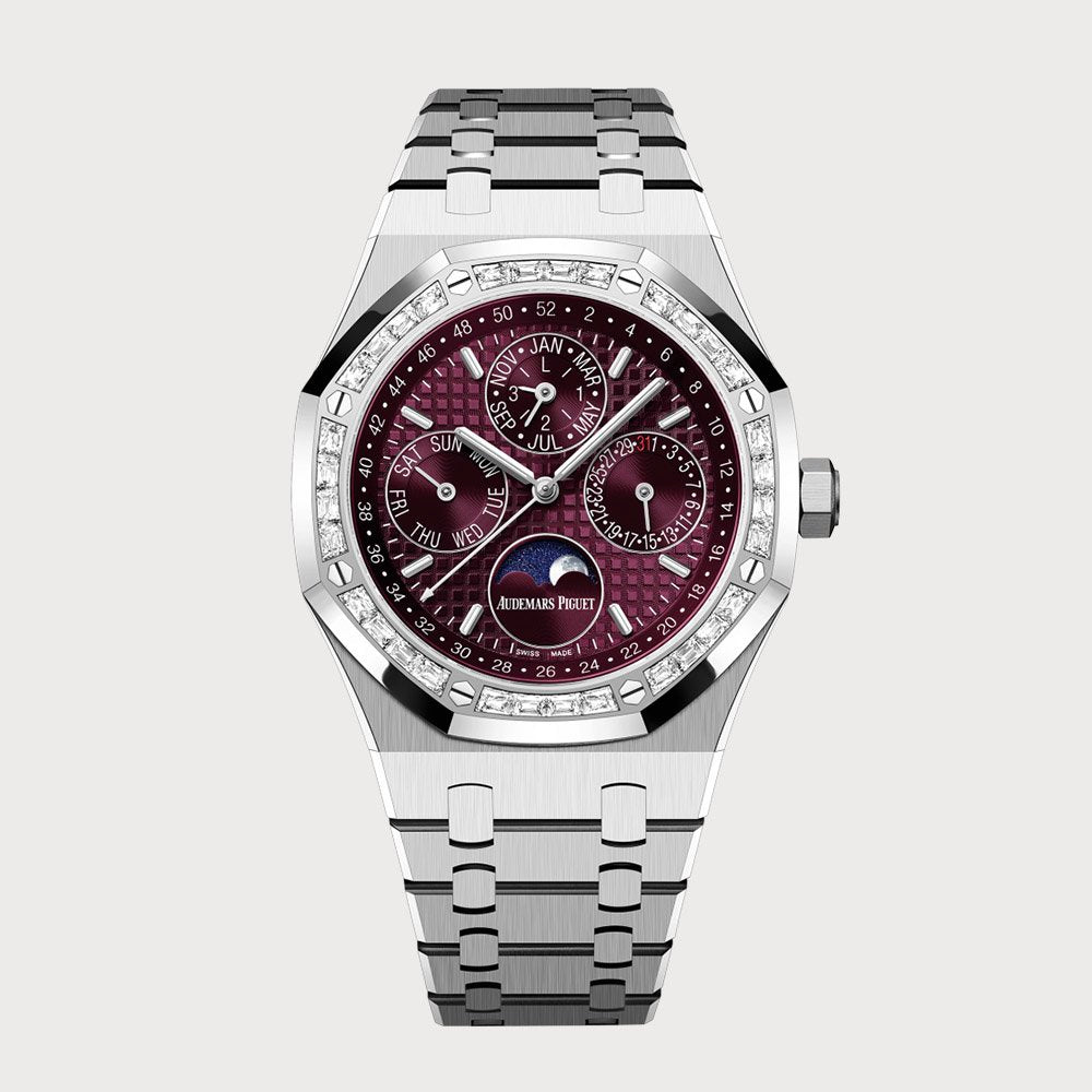 Audemars Piguet Royal Oak 41 Perpetual Calendar With Cherry Dial & Baguette Diamond Set Bezel