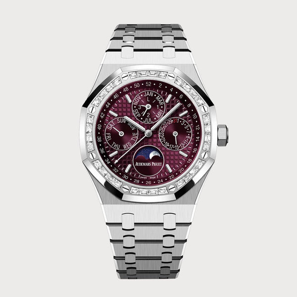 Audemars Piguet Royal Oak 41 Perpetual Calendar With Cherry Dial & Baguette Diamond Set Bezel