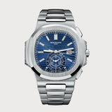 Nautilus 40th Anniversary Baguette Diamond Set Blue Dial In Platinum