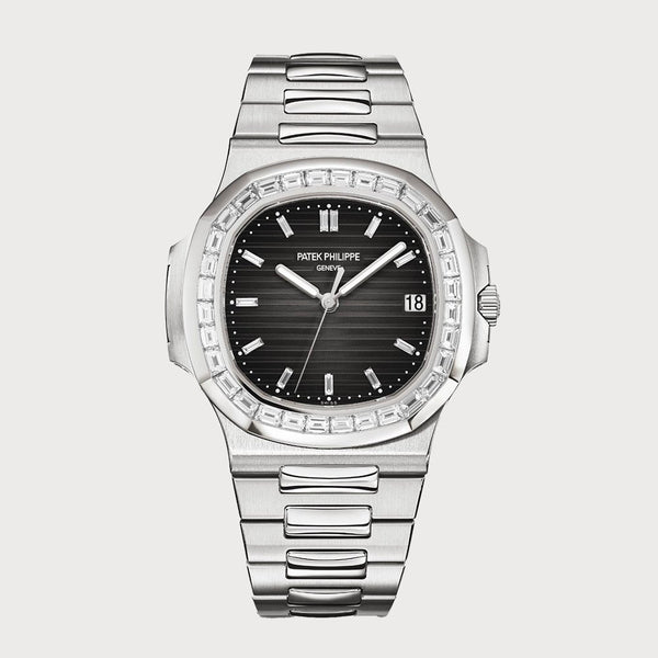 Patek Philippe Nautilus With Grey Baguette Dial & Baguette Set Bezel In Platinum